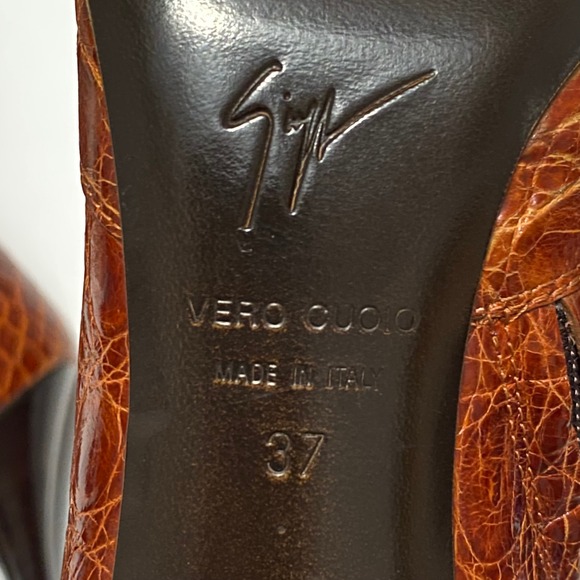 Giuseppe Zanotti Women's Croc Embossed Leather Heeled Ankle Boots Mob Wife Luxe - Picture 6 of 9